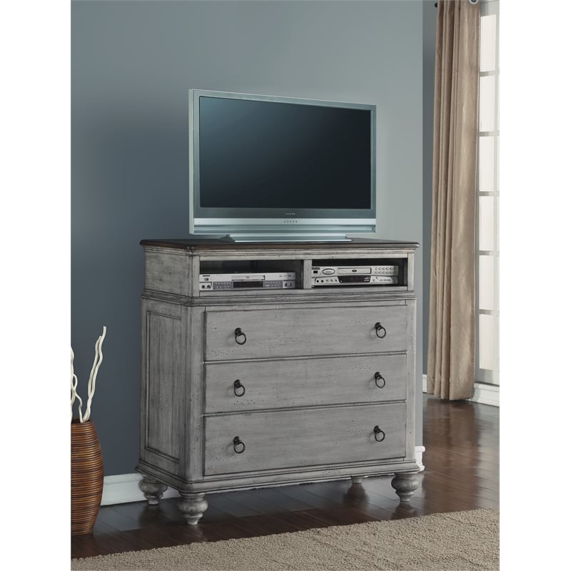 Home Square 2-Piece Set with Drawer Chest and Media Chest in Weathered Gray