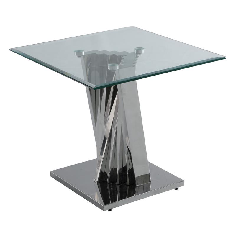 Home Square Clear Glass and Steel Sofa End Table in Silver - Set of 2