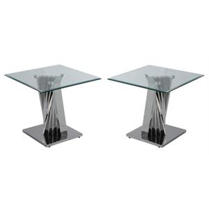 Home Square Clear Glass and Steel Sofa End Table in Silver - Set of 2