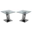 Home Square Clear Glass and Steel Sofa End Table in Silver - Set of 2