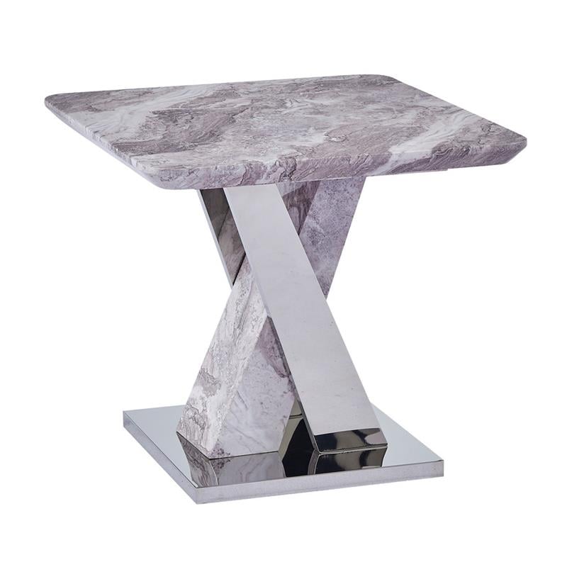 Home Square Faux Marble and Steel End Table in White and Silver - Set of 2