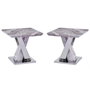 Home Square Faux Marble and Steel End Table in White and Silver - Set of 2