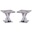 Home Square Faux Marble and Steel End Table in White and Silver - Set of 2