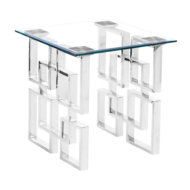 Home Square Contemporary Clear Glass End Table in Silver - Set of 2