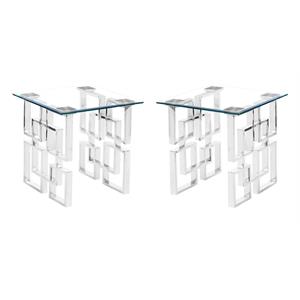 Home Square Contemporary Clear Glass End Table in Silver - Set of 2