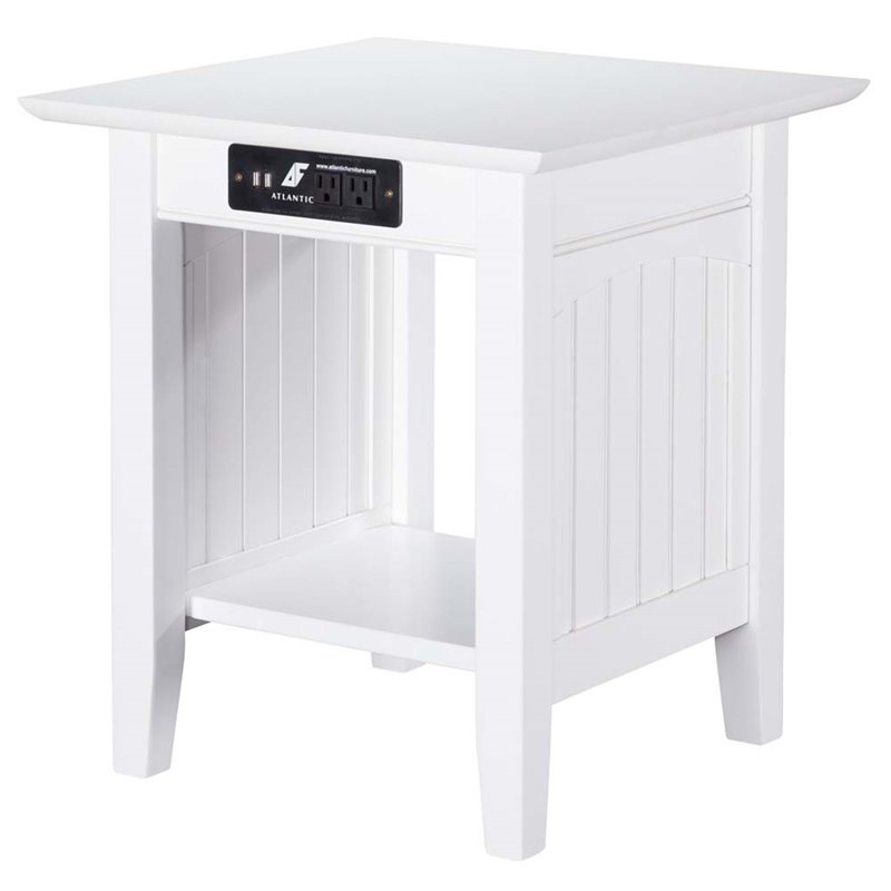 Home Square Solid Hardwood End Table in White Finish - Set of 2
