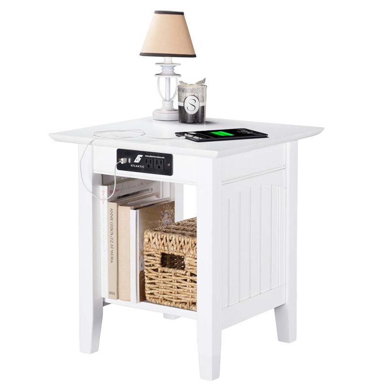 Home Square Solid Hardwood End Table in White Finish - Set of 2