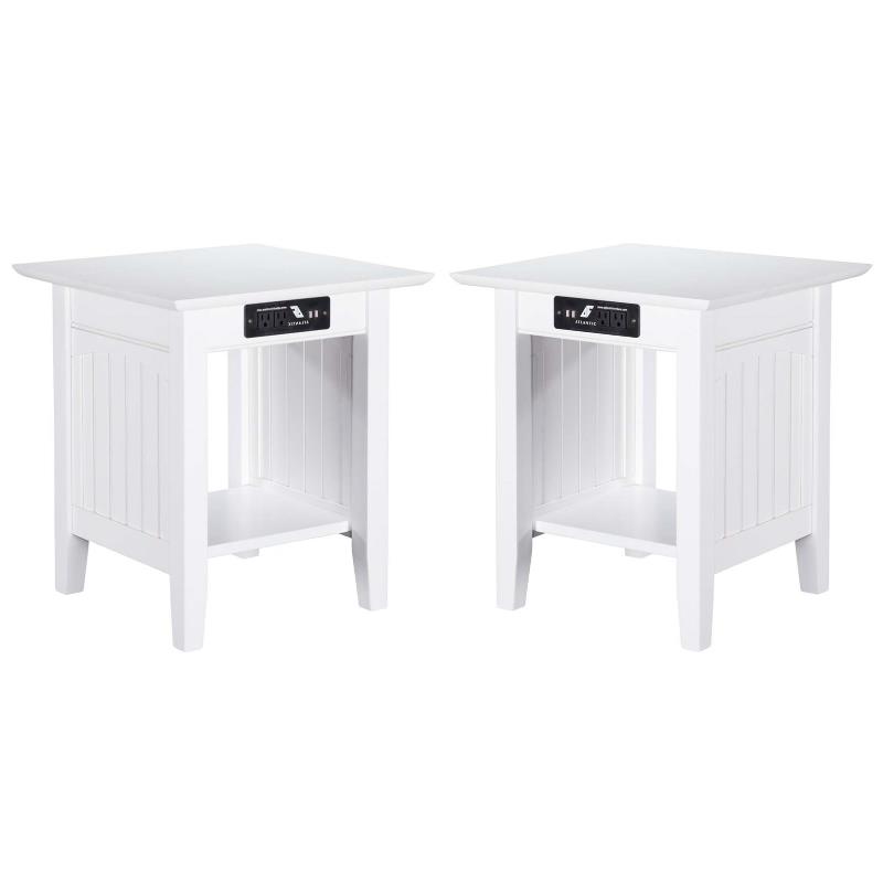 Home Square Solid Hardwood End Table in White Finish - Set of 2