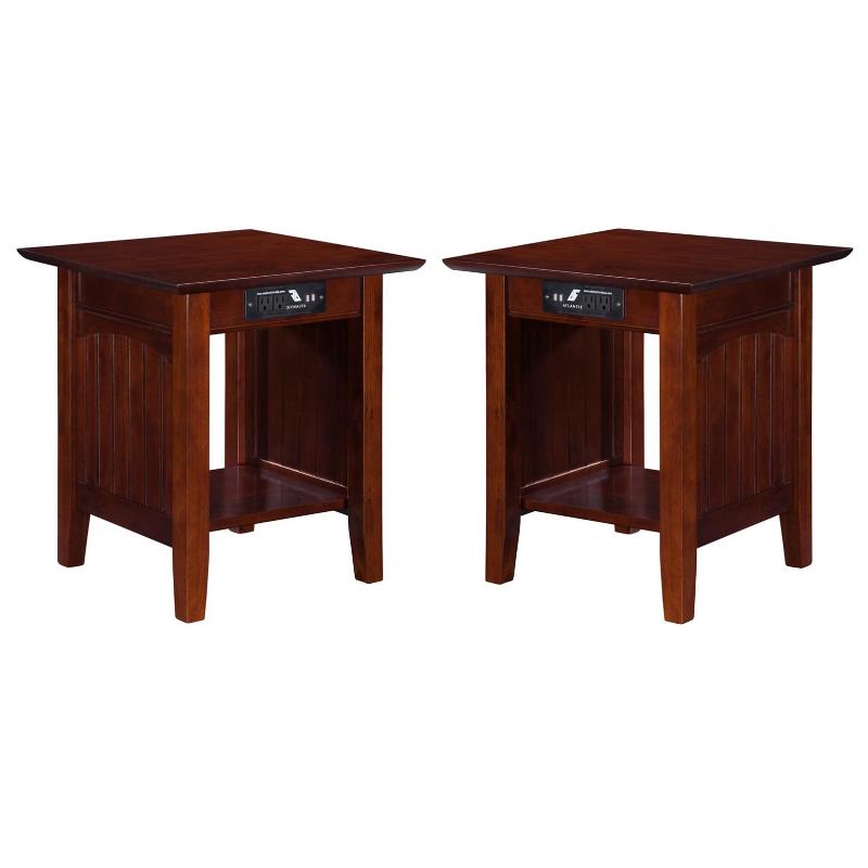 Home Square Solid Hardwood End Table in Walnut Finish - Set of 2