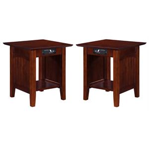 Home Square Solid Hardwood End Table in Walnut Finish - Set of 2