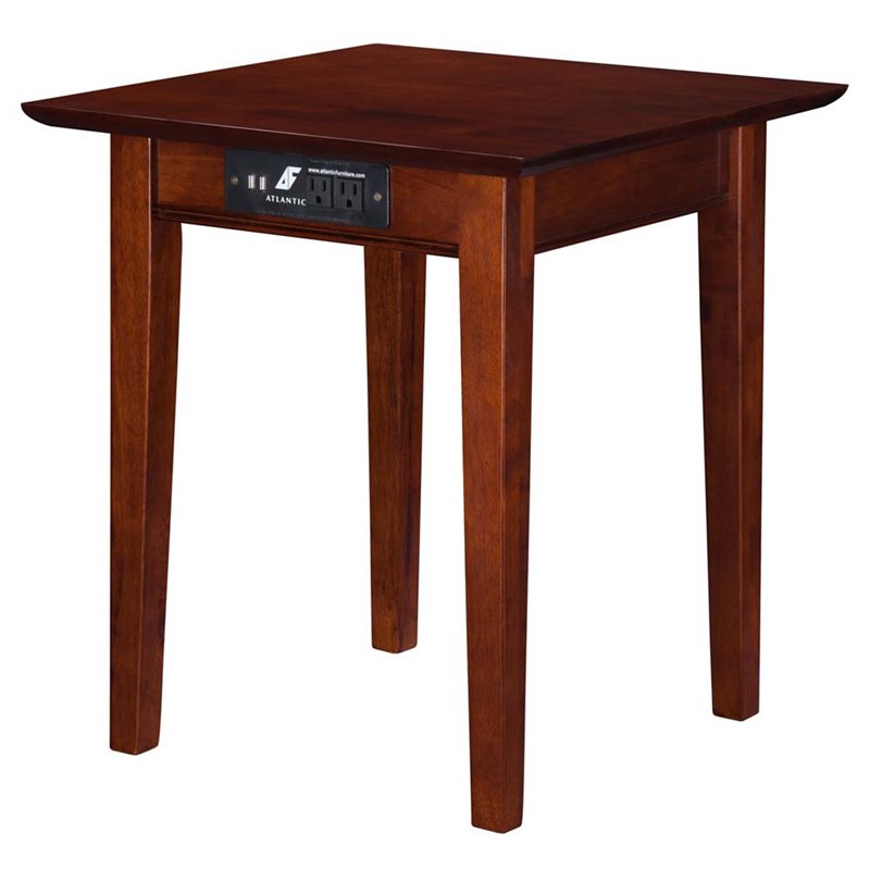 Home Square Solid Hardwood Charger End Table in Walnut - Set of 2