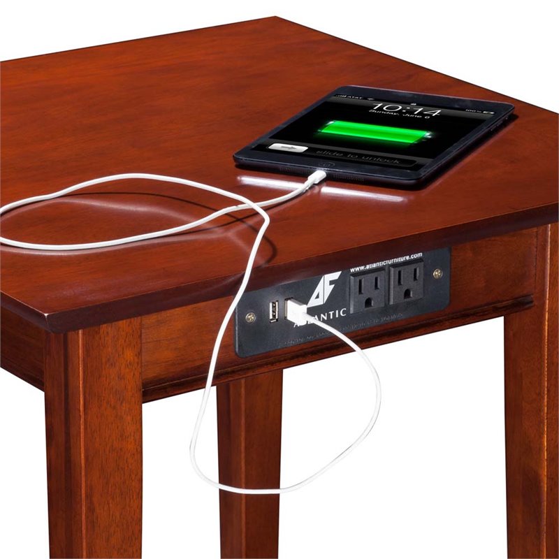 Home Square Solid Hardwood Charger End Table in Walnut - Set of 2