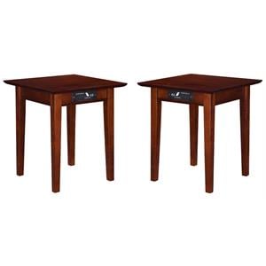 Home Square Solid Hardwood Charger End Table in Walnut - Set of 2