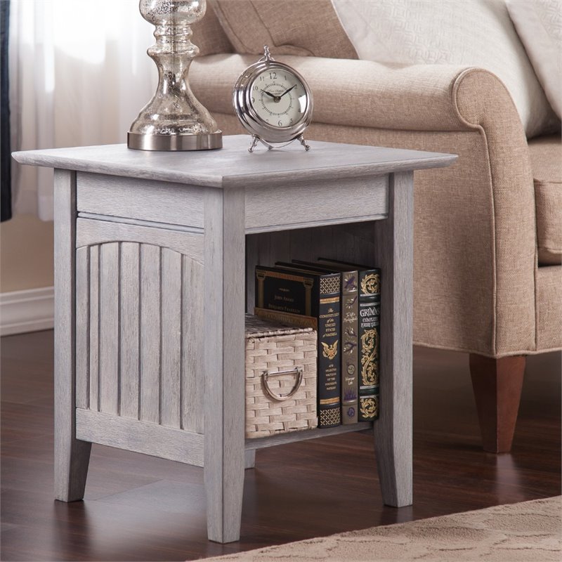 Home Square Solid Hardwood End Table in Driftwood Gray - Set of 2