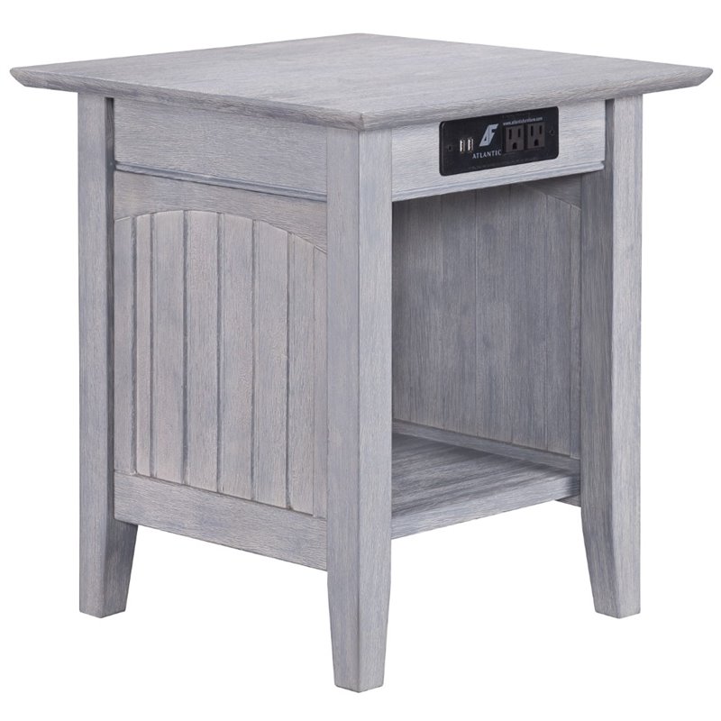 Home Square End Table with Charger in Driftwood Gray - Set of 2