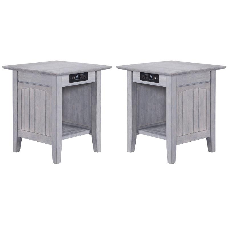 Home Square End Table with Charger in Driftwood Gray - Set of 2