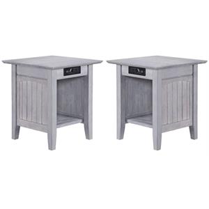 Home Square End Table with Charger in Driftwood Gray - Set of 2
