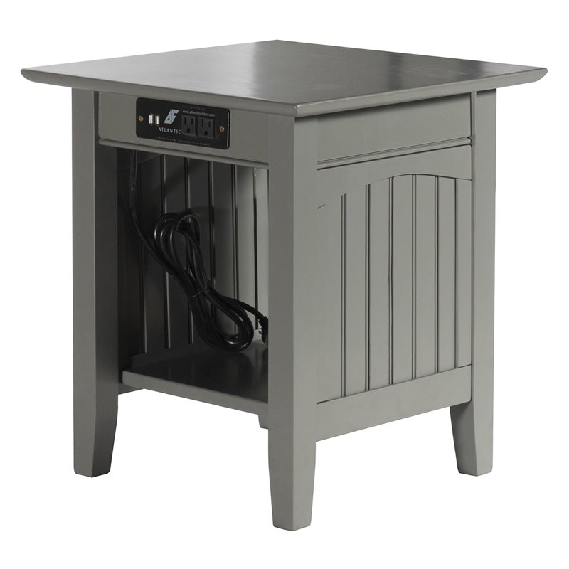 Home Square End Table with Charger in Gray Finish - Set of 2