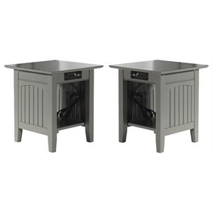 Home Square End Table with Charger in Gray Finish - Set of 2