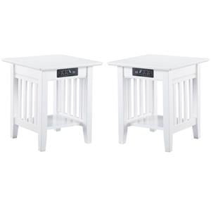 Home Square 20&quot Wood Charger End Table in White Finish - Set of 2