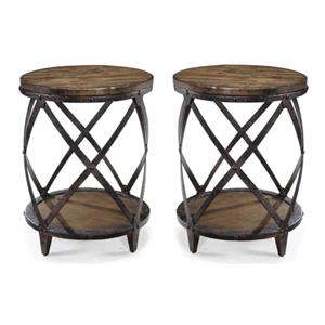 Home Square Round Accent Table in Distressed Pine - Set of 2