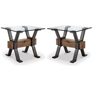 Home Square Rectangular X shaped End Table in Smoked Iron Finish - Set of 2