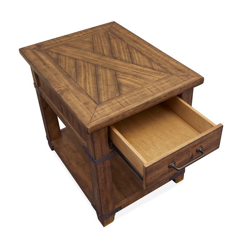 Home Square Rectangular One Drawer End Table in Naural Finish - Set of 2