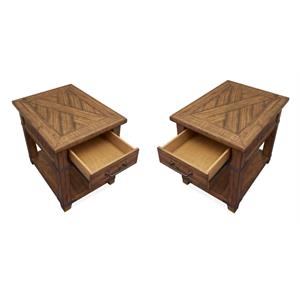 Home Square Rectangular One Drawer End Table in Naural Finish - Set of 2