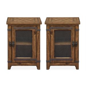 Home Square Adjustable Wood Shelf End Table in Farmhouse Timber - Set of 2