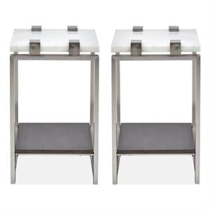 Home Square Rectangular Marble Accent Table in White Finish - Set of 2