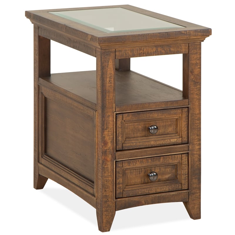 Home Square 2 Drawers Wood Top End Table in Toasted Nutmeg - Set of 2