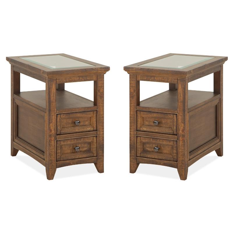 Home Square 2 Drawers Wood Top End Table in Toasted Nutmeg - Set of 2
