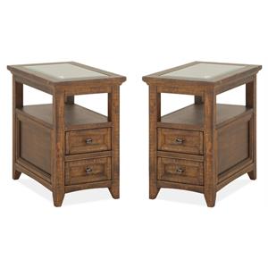 Home Square 2 Drawers Wood Top End Table in Toasted Nutmeg - Set of 2
