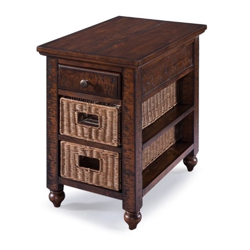 Home Square Cottage Lane 1 Drawer End Table in Brown Finish - Set of 2