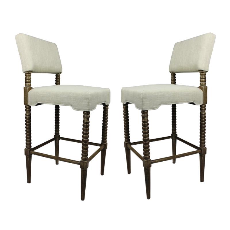 Home Square Upholstered Fabric Bar Stool in Natural Finish - Set of 2