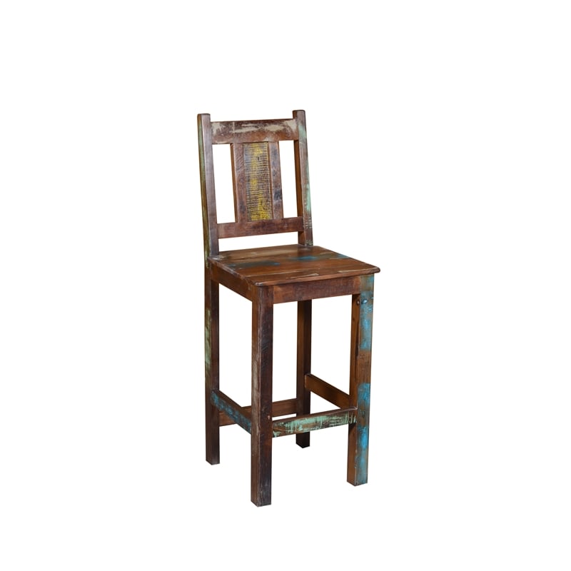 Home Square Coastal Solid Wood Bar Chair in Multi-Color - Set of 2