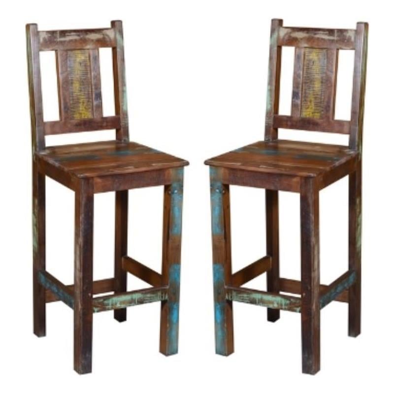 Home Square Coastal Solid Wood Bar Chair in Multi-Color - Set of 2