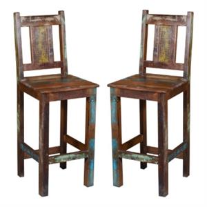 Home Square Coastal Solid Wood Bar Chair in Multi-Color - Set of 2