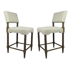 Home Square 41&quot Traditional Fabric & Wood Counter Stool in Natural - Set of 2
