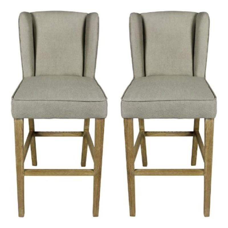 Home Square Upholstered Fabric Bar Stool in Natural - Set of 2