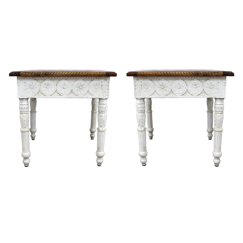 Home Square Bay Solid Wood Hand Carved End Table in Brown - Set of 2