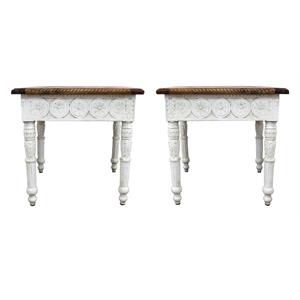 Home Square Bay Solid Wood Hand Carved End Table in Brown - Set of 2