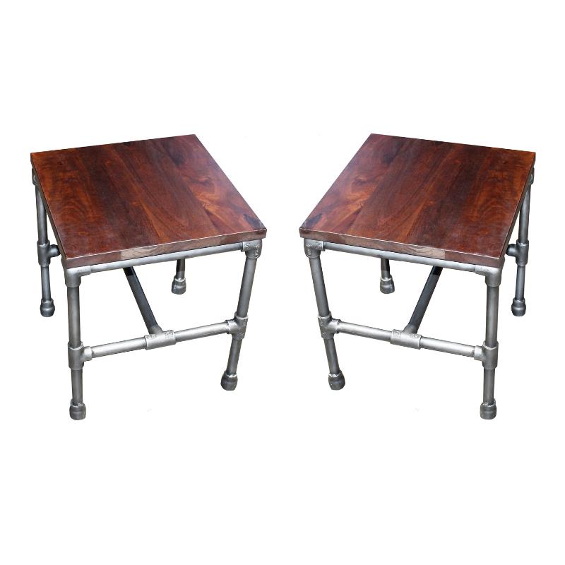 Home Square Solid Wood Side Occasional Table in Brown - Set of 2