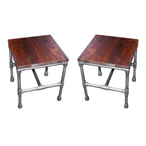 Home Square Solid Wood Side Occasional Table in Brown - Set of 2