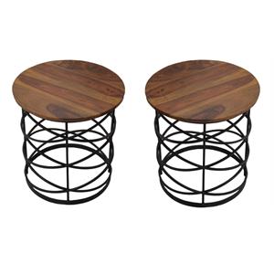 Home Square Solid Wood Side Table in Brown Finish - Set of 2