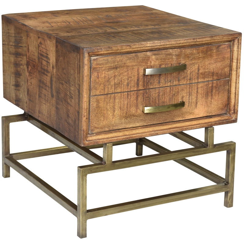 Home Square Solid Wood Side Table in Natural Finish - Set of 2