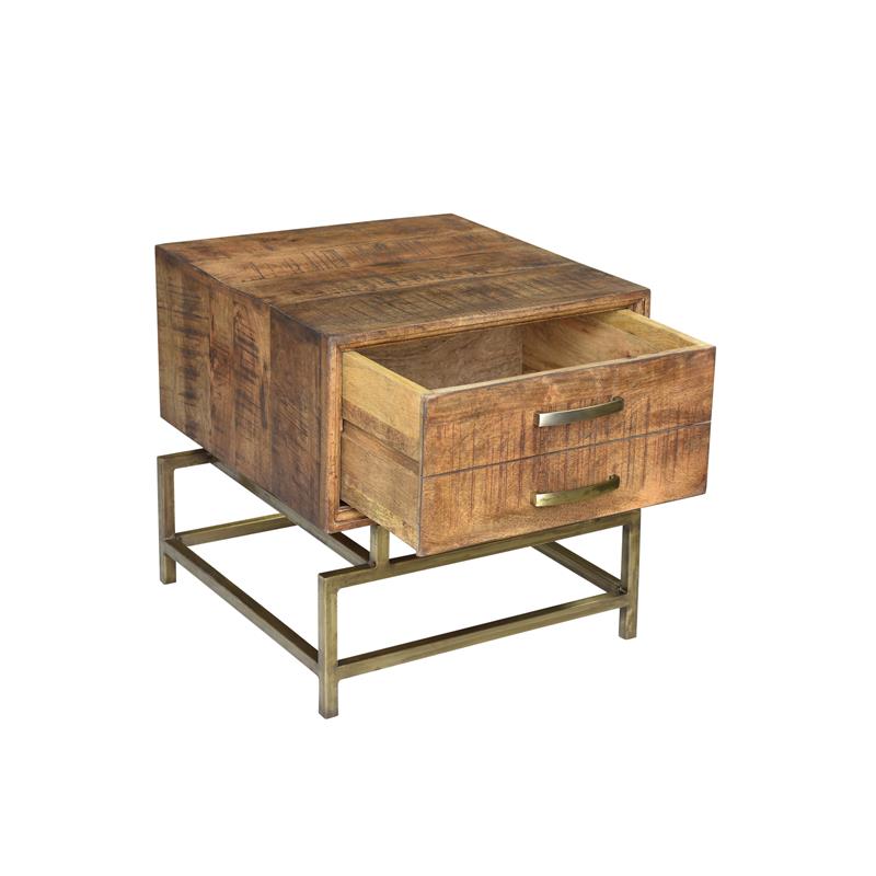 Home Square Solid Wood Side Table in Natural Finish - Set of 2