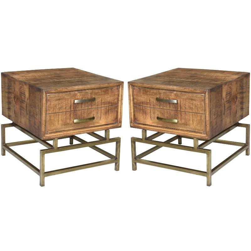 Home Square Solid Wood Side Table in Natural Finish - Set of 2