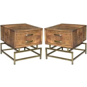 Home Square Solid Wood Side Table in Natural Finish - Set of 2