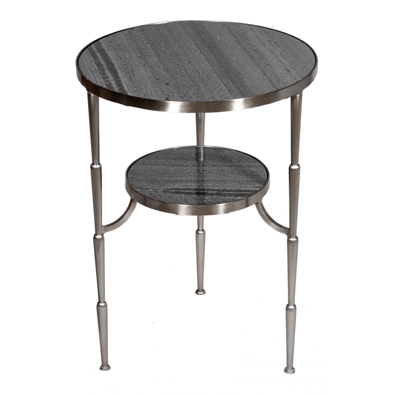 Home Square Side Table in Satin Nickel and Gray Marble - Set of 2